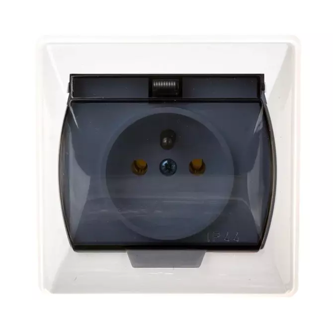 Gniazdo bryzgoszczelne z/u IP44 klapka przezroczysta białe | GPH-1AZ/00/d 1