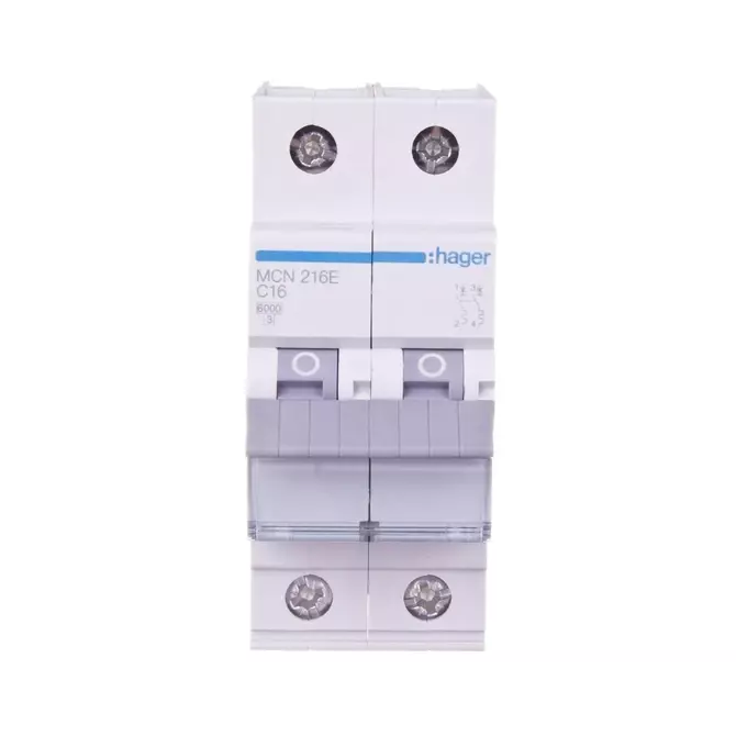Wyłącznik nadprądowy 2P C 16A 6kA AC | HAGER POLO | MCN216E 1