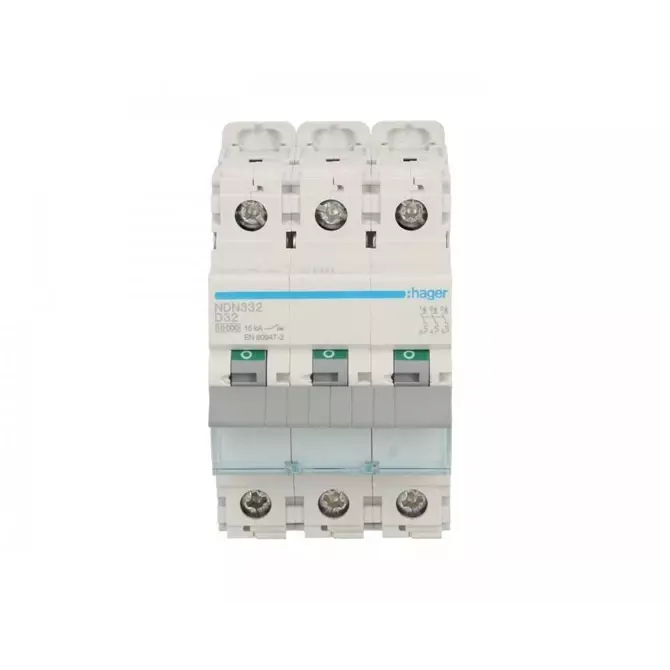 Wyłącznik nadprądowy 3P D 32A 10kA AC | HAGER POLO | NDN332 1