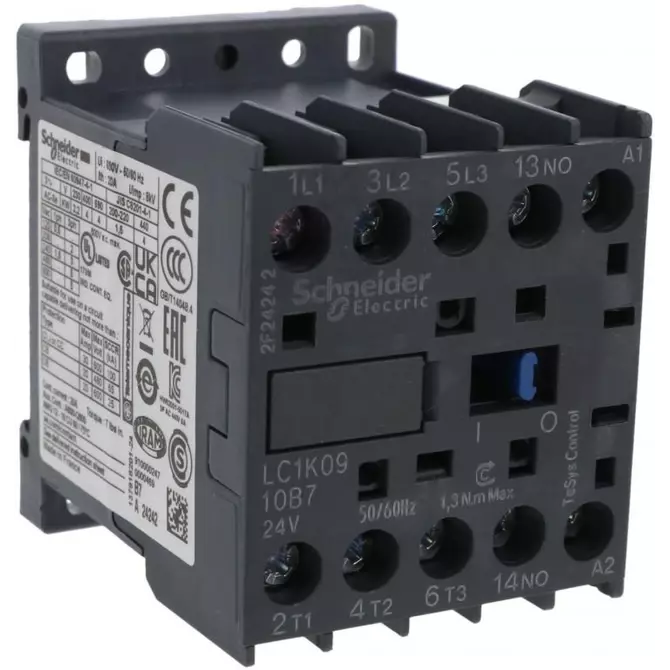 Stycznik mocy 9A 3P 1Z 0R | Schneider | TeSys | LC1K0910B7 24V AC 1