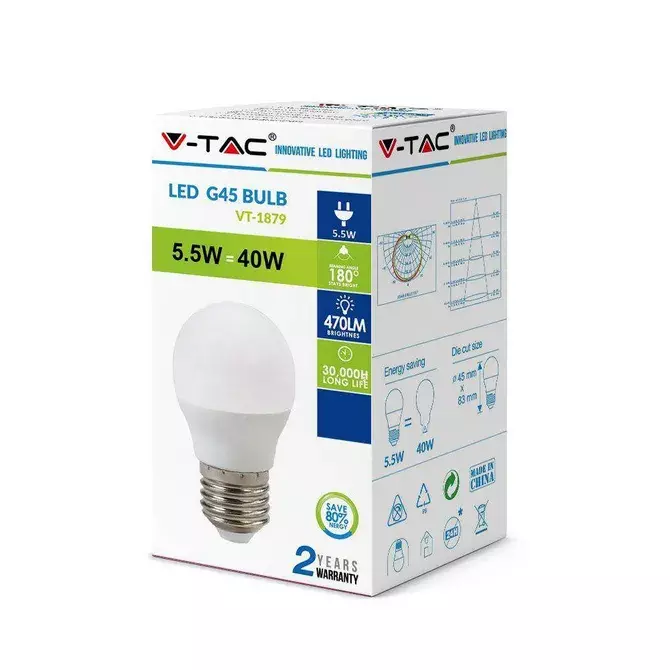 Żarówka LED 6400K E27 470lm 5.5W G45 V-Tac 7409 1