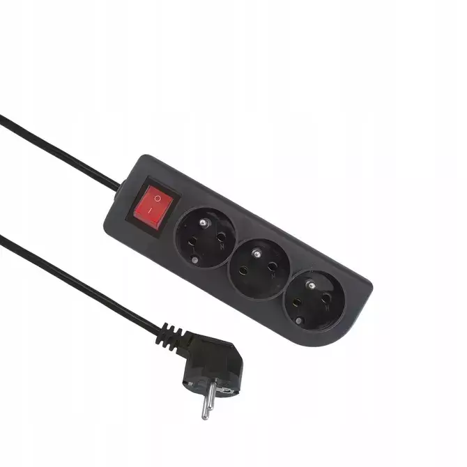 Przedłużacz 3 gniazda 3m z wyłącznikiem, czarny Elgotech EPS-303W-2 1
