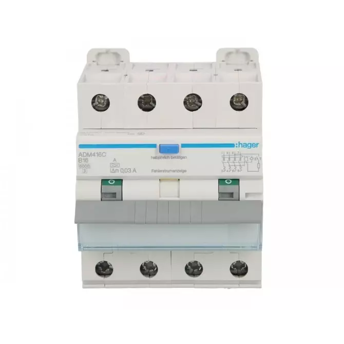 Wyłącznik różnicowo-nadprądowy 4P B16A 0,03A Typ A 6kA | RCBO | ADM416C 1