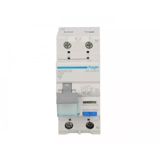 Wyłącznik różnicowo-nadprądowy RCBO 1P+N C20A 0,03A 6kA Typ AC | ADC970D 1