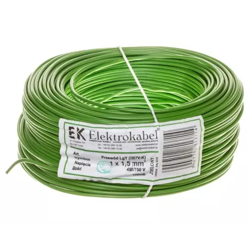 Przewód instalacyjny ,5 | H07V-K / LGY 750V | T0153 LGY 1 X 1,5 ZIELONY 1