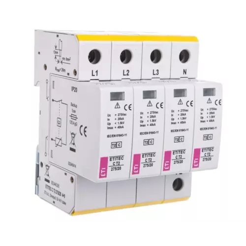 Ogranicznik przepięć Typ 2 C 4P 275V 20kA | ETI-POLAM | ETITEC | 002440395 1