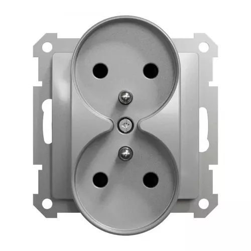 Gniazdo 2x2P+PE z przesł do systemu ramkowego srebrne alum | SDD113275 1