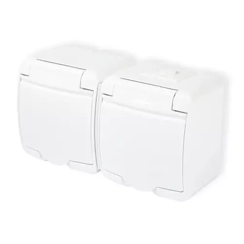 Gniazdo podwójne 2x2P+Z klapka biała IP44 Junior Karlik GHE-2 1