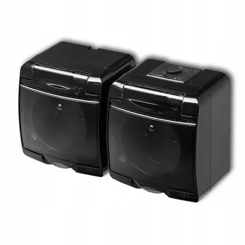 Gniazdo podwójne z uziem. 2x2P+Z klapka dymna czarny JUNIOR Karlik 12GHE-2d 1