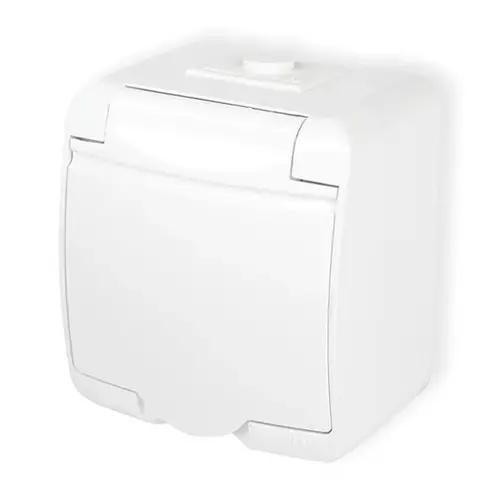 Gniazdo pojedyncze 2P+Z klapka biała IP54 Junior Karlik GHE-1 1