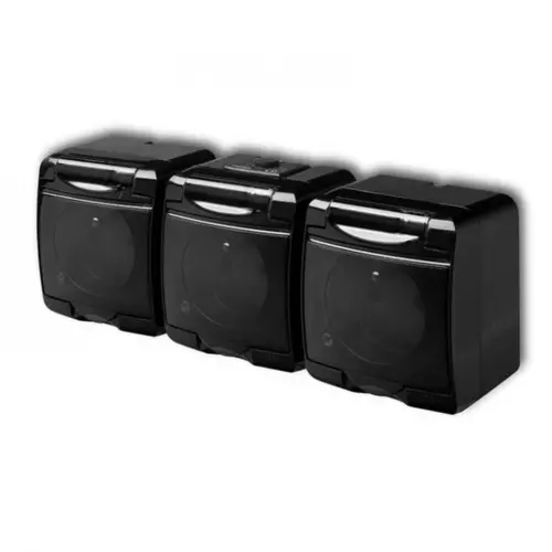 JUNIOR Gniazdo potrójne z klapką Z/U natynkowe IP54 czarne | 12GHE-3d 1