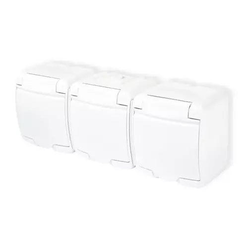 Gniazdo potrójne 3x2P+Z klapka biała IP54 Junior Karlik GHE-3 1