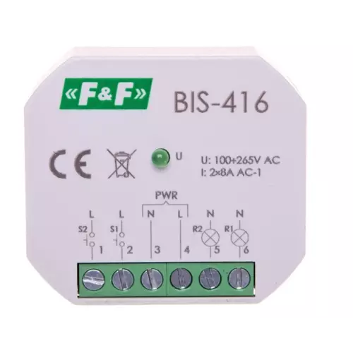 Przekaźnik impulsowy dwukanałowy 8A 2Z | F&F | BIS | BIS-416 230V AC 1