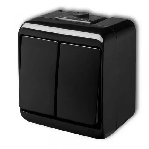 JUNIOR Łącznik podwójny świecznikowy natynkowy IP54 czarny | 12WHE-2 1