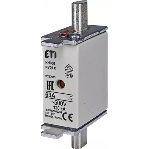 Wkładka topikowa przemysłowa zwłoczna KOMBI NH000 gG 63A/500V ETI 004181212 1