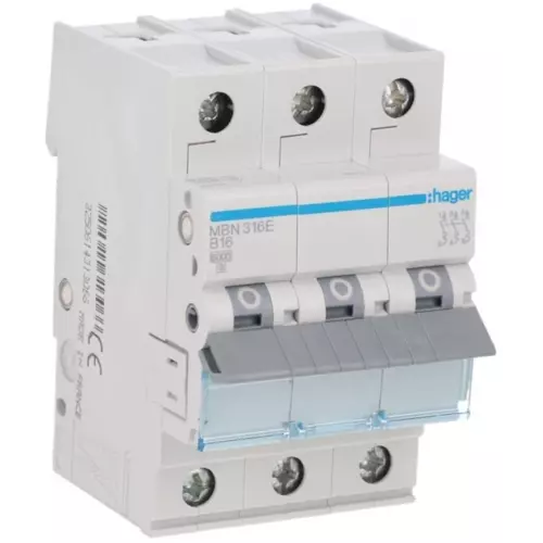 Wyłącznik nadprądowy 3P B 16A 6kA AC | HAGER POLO | MBN316E 1