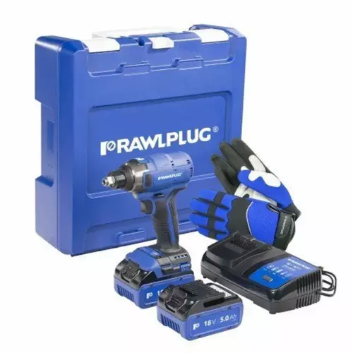 Zakrętarka udarowa 18V, 2 akumulatory 5,0Ah ładowarka 6,5A walizka Rawlplug 1
