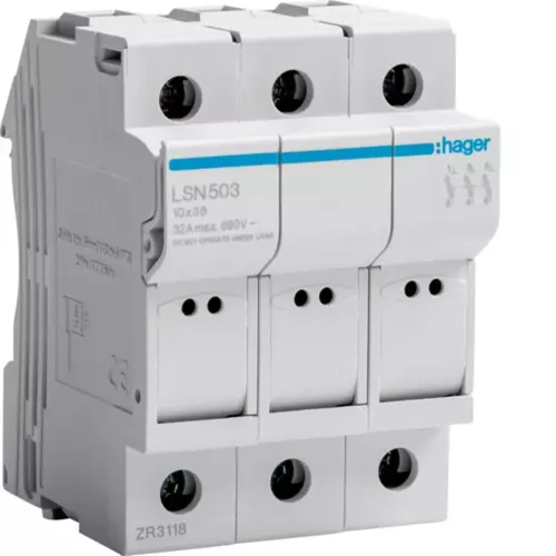 Modułowa podstawa bezpiecznikowa 3P 3P 10x38mm 32A 690VAC | LSN503 1