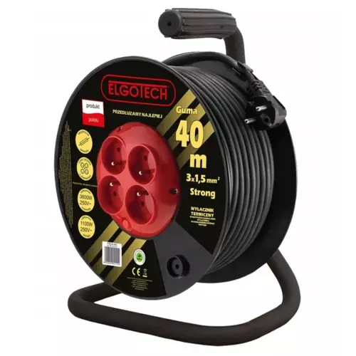 Przedłużacz bębnowy 50m 4 szt. gniazd czarny Elgotech PZB-40-50G 1