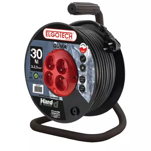 Przedłużacz bębnowy 30m 4 szt. gniazd czarny Elgotech PZB-40-30G/2,5 1