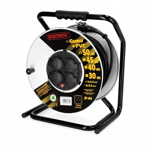 Przedłużacz bębnowy 50m 4 szt. gniazd czarny Elgotech PZB-1111-50G/2,5 1