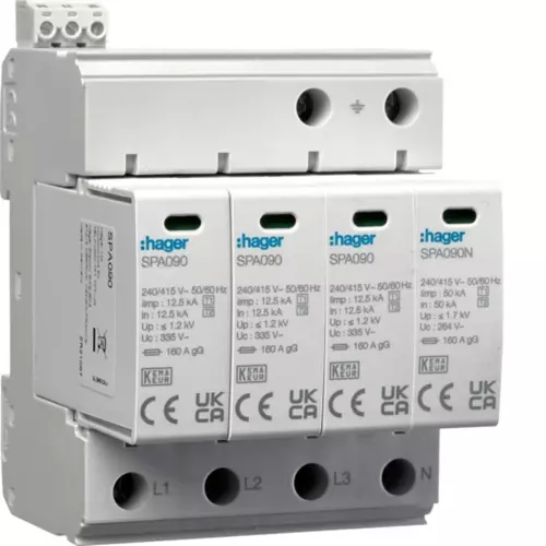 Ogranicznik przepięć B+C Typ T1+T2 MOV 4P TN-S/TT | HAGER POLO | SPA931 1