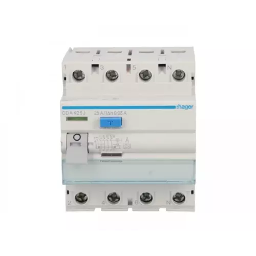 Wyłącznik różnicowoprądowy 4P 25A 0,03A typ A | HAGER POLO | CDA425J 1