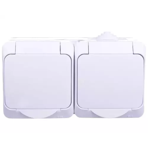 Gniazdo hermetyczne podwójne z/u z klapką i przesłonami 16A | WDE000522 1