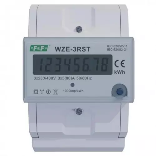 Licznik zużycia energii elektrycznej z MID z kasowalnym 3-fazowy | WZE-3RST 1
