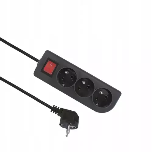 Przedłużacz 3 gniazda 3m z wyłącznikiem, czarny Elgotech EPS-303W-2 1