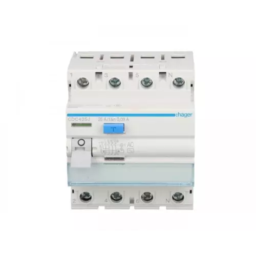 Wyłącznik różnicowoprądowy 4P 25A 0,03A typ AC | HAGER POLO | CDC425J 1
